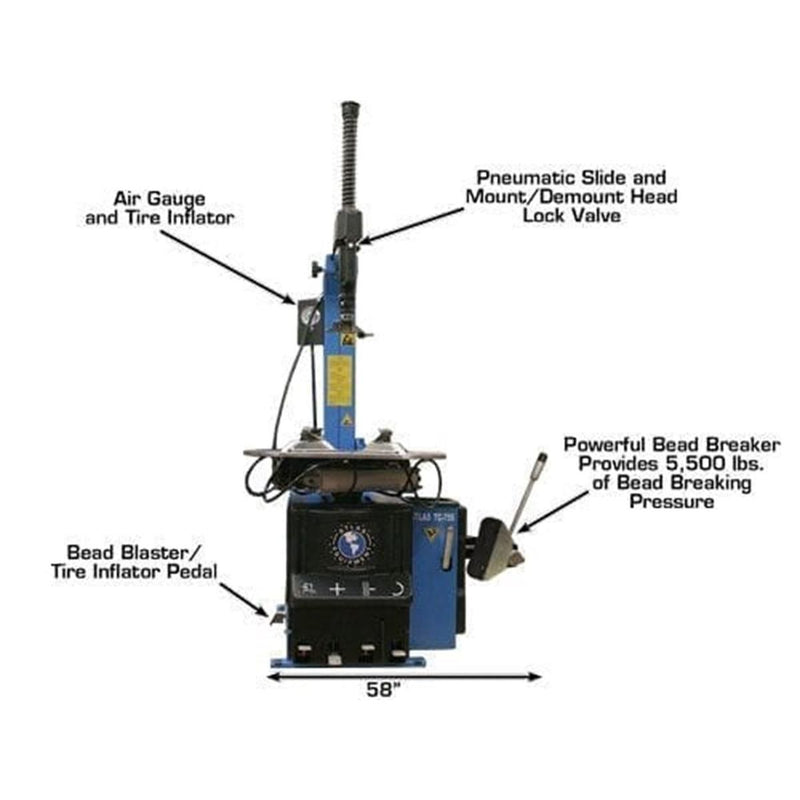 Atlas Automotive Equipment TC755 Tilt-Back Rim-Clamp Tire Changer with Beadblaster
