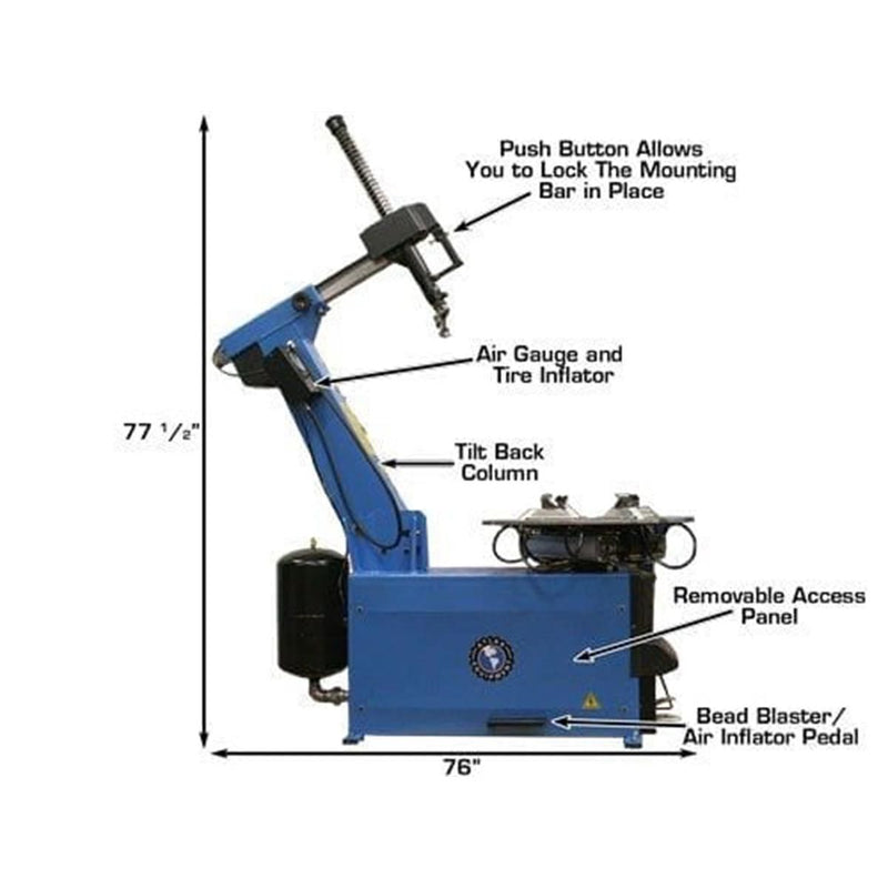 Atlas Automotive Equipment TC755 Tilt-Back Rim-Clamp Tire Changer with Beadblaster